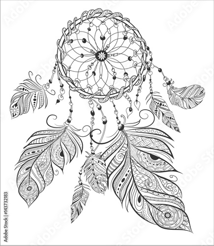 dream catcher adult coloring book page.