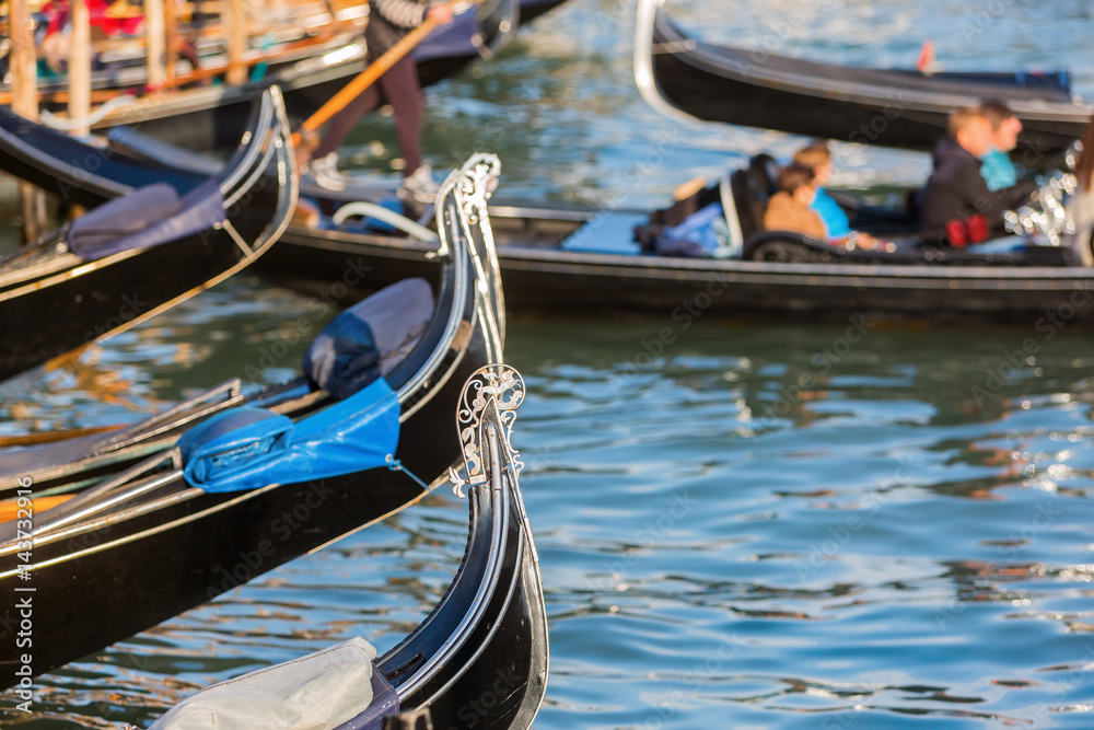 ornate bow of gondolas in Venice
