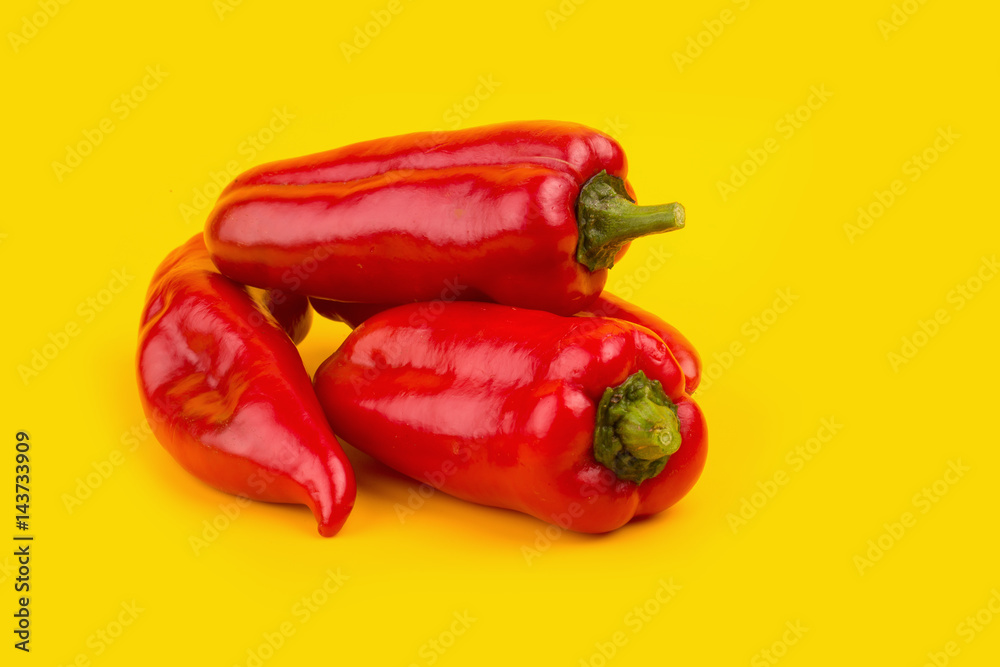 red chilli vegetable Isolated on yellow background