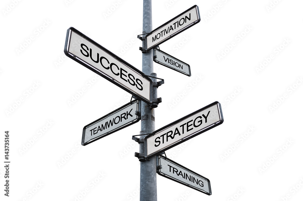 Success concept, the way to success on signpost, isolated on white backgrounds Success concept, the way to success on signpost, isolated on white backgrounds