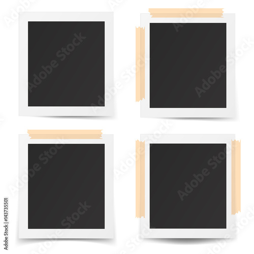 Set of realistic old photo frames isolated on white background. Template retro photo design. 3D illustration.