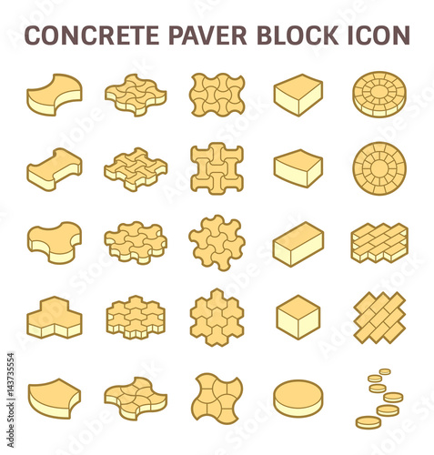 Concrete paver block or paver brick vector icon set.