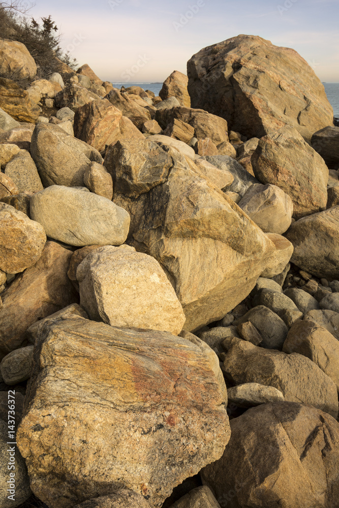Pile of granite boulders left by the glaciers, Madison, Connecticut. Pile of granite boulders left by the glaciers, Madison, Connecticut.