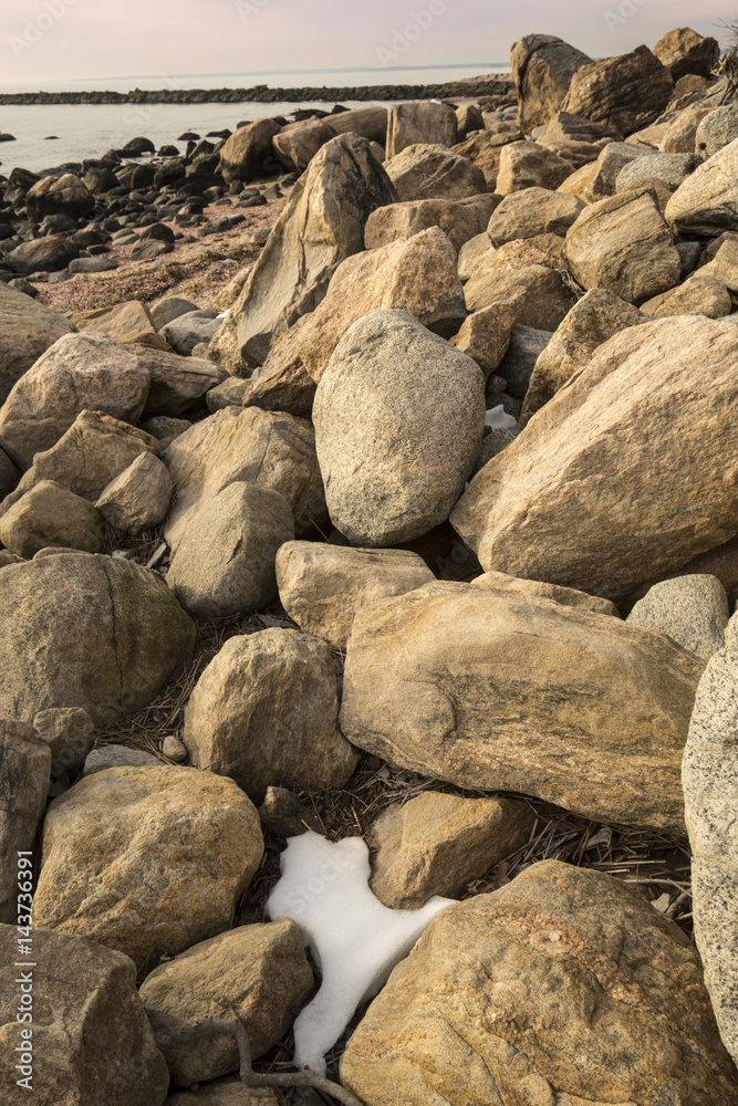 Pile of granite boulders left by the glaciers, Madison, Connecticut. Pile of granite boulders left by the glaciers, Madison, Connecticut.