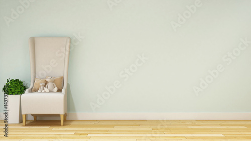 teddy bear in kid room or family room pastel style - 3d rendering