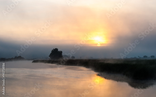 Fototapeta Naklejka Na Ścianę i Meble -  Summer fog on the river