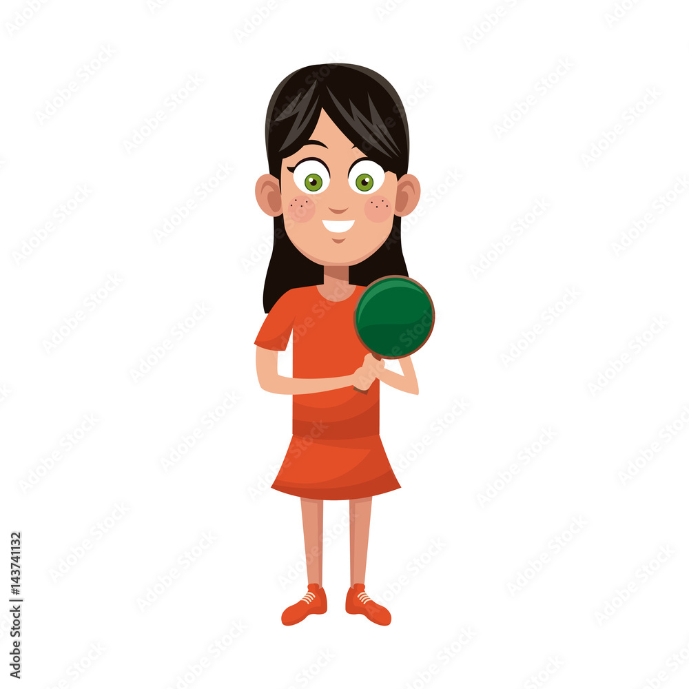 girl with ping pong racket, cartoon icon over white background. colorful design. vector illustration girl with ping pong racket, cartoon icon over white background. colorful design. vector illustration