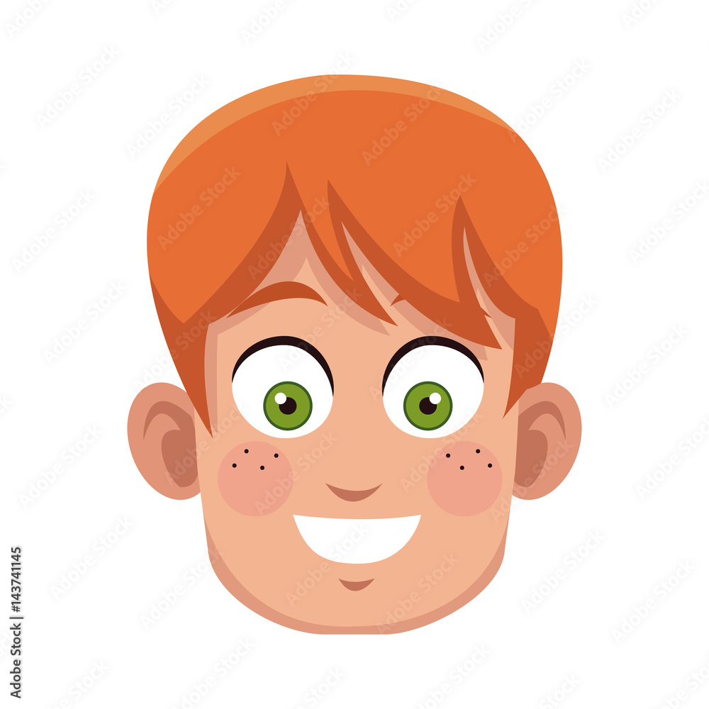 happy boy face, cartoon icon over white background. colorful design. vector illustration