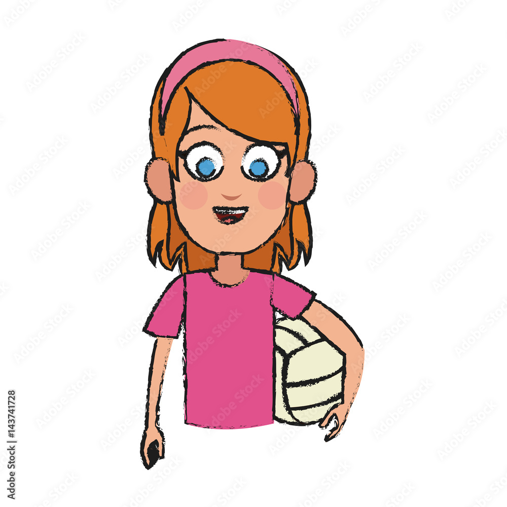 girl with volleyball ball, cartoon icon over white background. vector illustration girl with volleyball ball, cartoon icon over white background. vector illustration