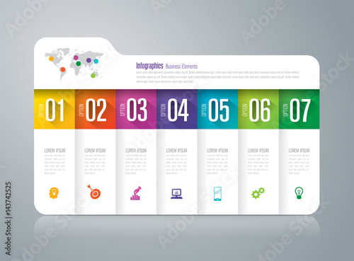 Folder infographics design vector and business icons with 7 options.