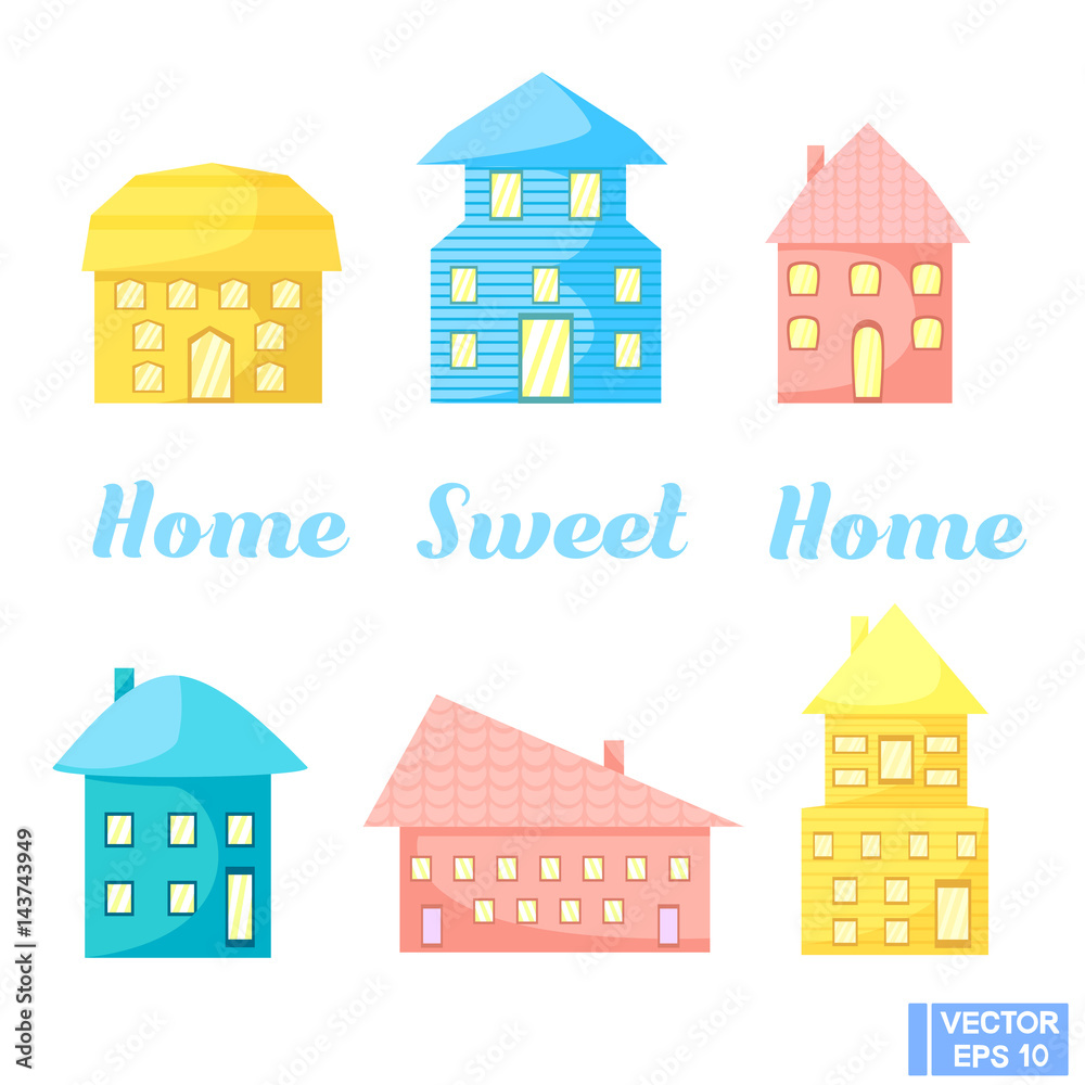 Fototapeta premium Set of flat simple houses