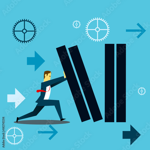 Standing survive. Businessman withstand the fall of the company's financial burden. Concept business vector illustration.