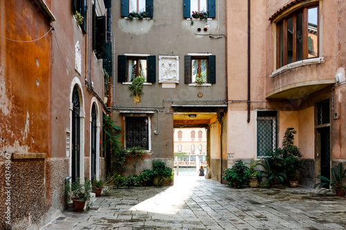 Traditional street view of old buildings in Venice  ITALY