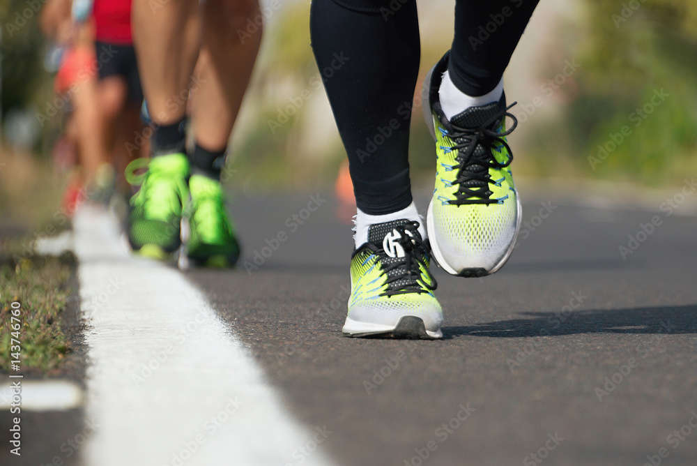 Marathon running in the light of evening Marathon running in the light of evening