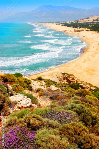 Fototapeta Naklejka Na Ścianę i Meble -  Patara beach on the Mediterranean coast of Turkey. View from above.