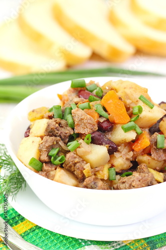 Stew meat with vegetables and haricot