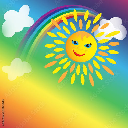 Background with Sun  rainbow and clouds