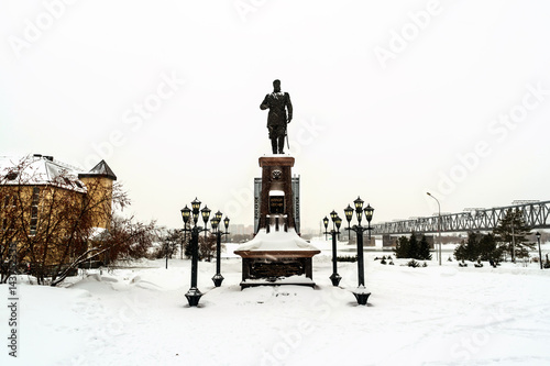 Novosibirsk, Russia. Monument to Alexander III in winter