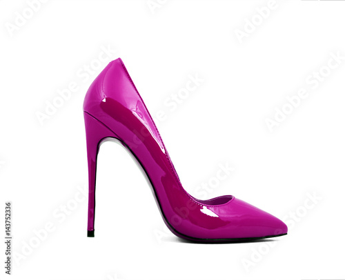purple female shoes on high heels isolated on white background