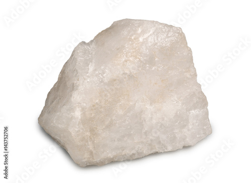 Mineral  milky quartz isolated on white background. Quartz crystals have piezoelectric properties. photo