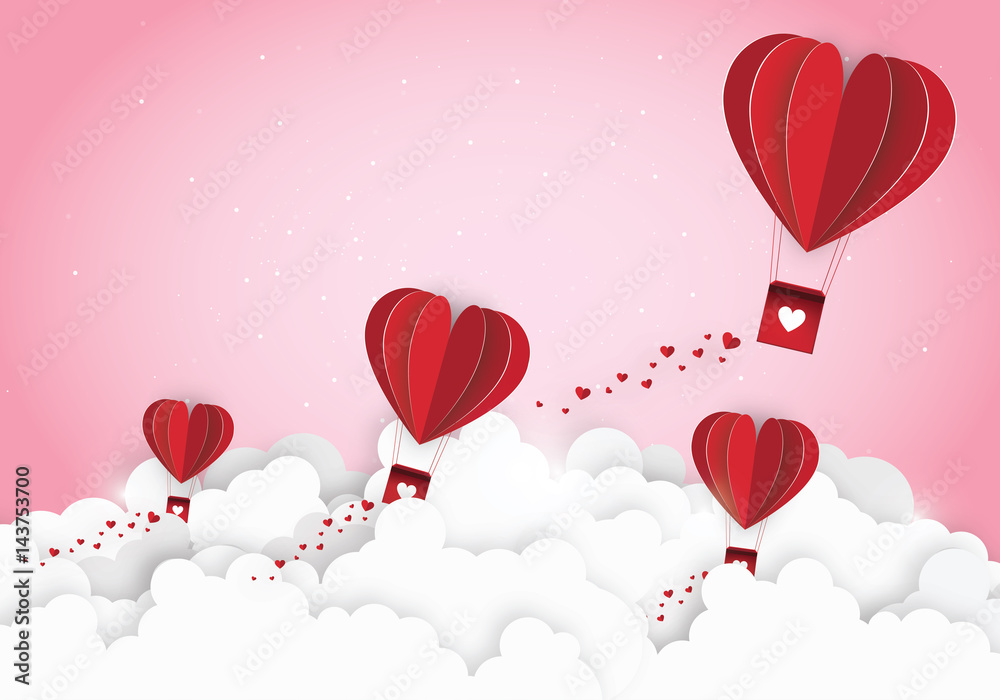 Paper art of concept idea love and valentine day, Origami made hot air. Vector Illustration