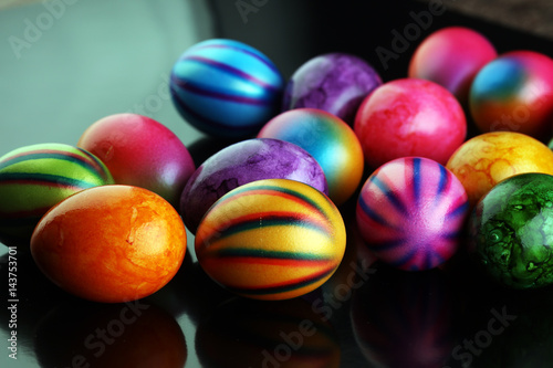 Easter eggs on table very colorful