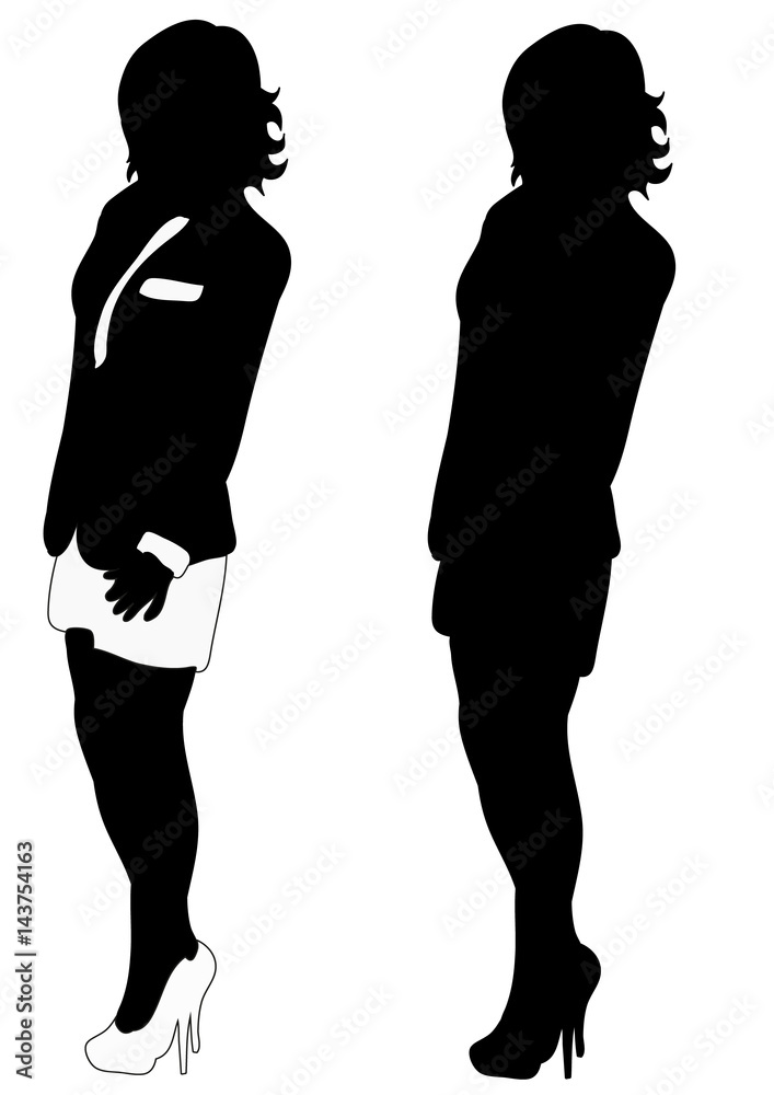 Black and white silhouette girl office vector