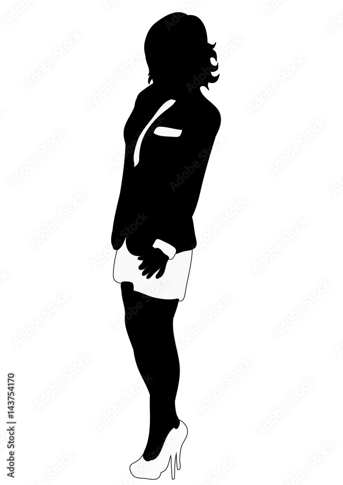 Vector black and white silhouette of a girl in a suit