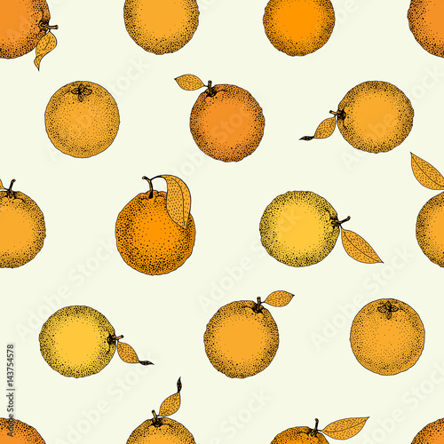 Seamless pattern of hand drawn oranges and slices in sketch style. Vector illustration