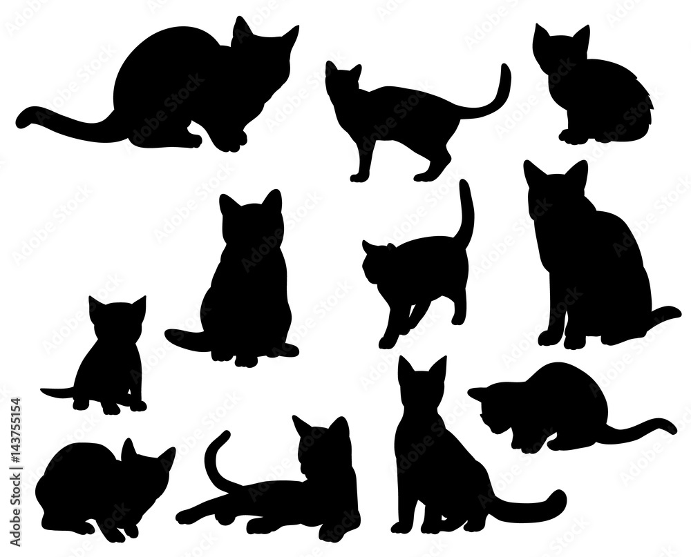 Illustration, vector, silhouette of the cats set