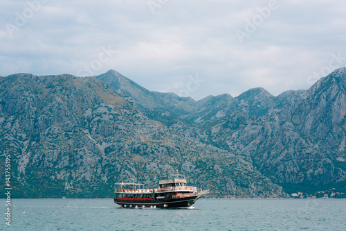 Wooden sailing ship. Montenegro, Bay of Kotor. Water transport © Nadtochiy