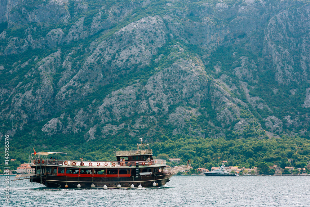 Wooden sailing ship. Montenegro, Bay of Kotor. Water transport