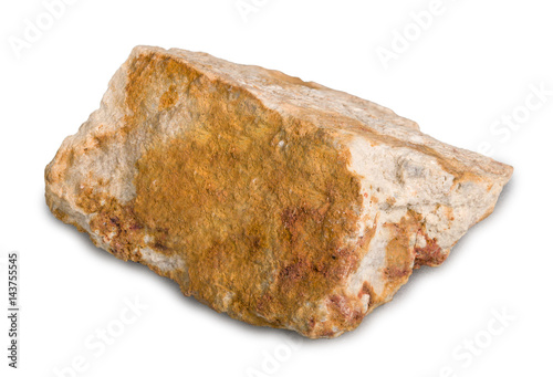 Mineral stone corundum isolated on white background. Corundum is a crystalline form of aluminium oxide containing iron, titanium, vanadium and chromium. photo