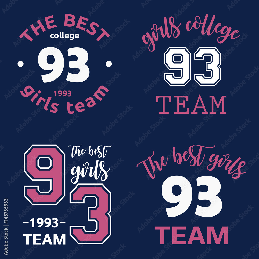 The best girls team college logo 93 isolated vector set