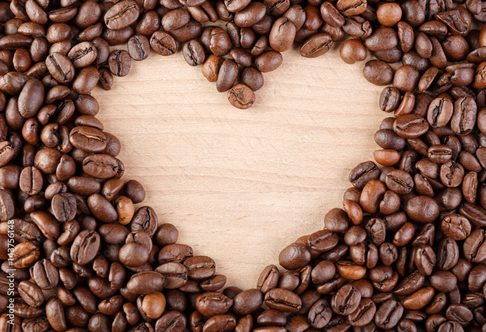 Heart coffee frame made of coffee beans