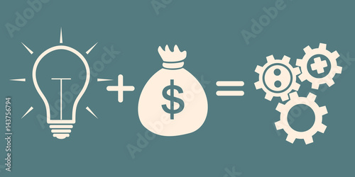 the concept of investment. idea plus money equals gears