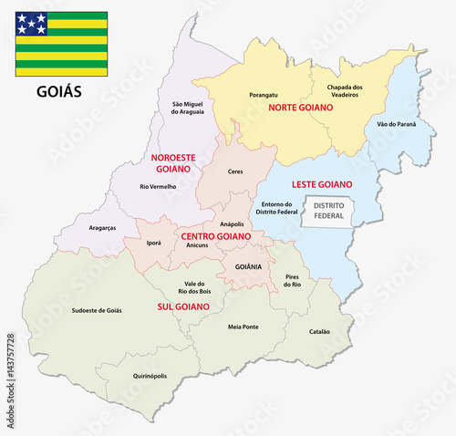 goias administrative and political map with flag
