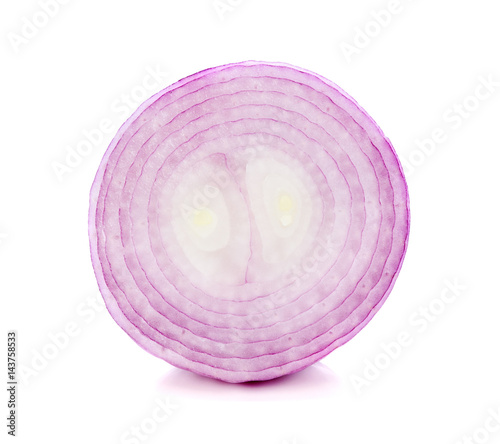 sliced red onion isolated on white background