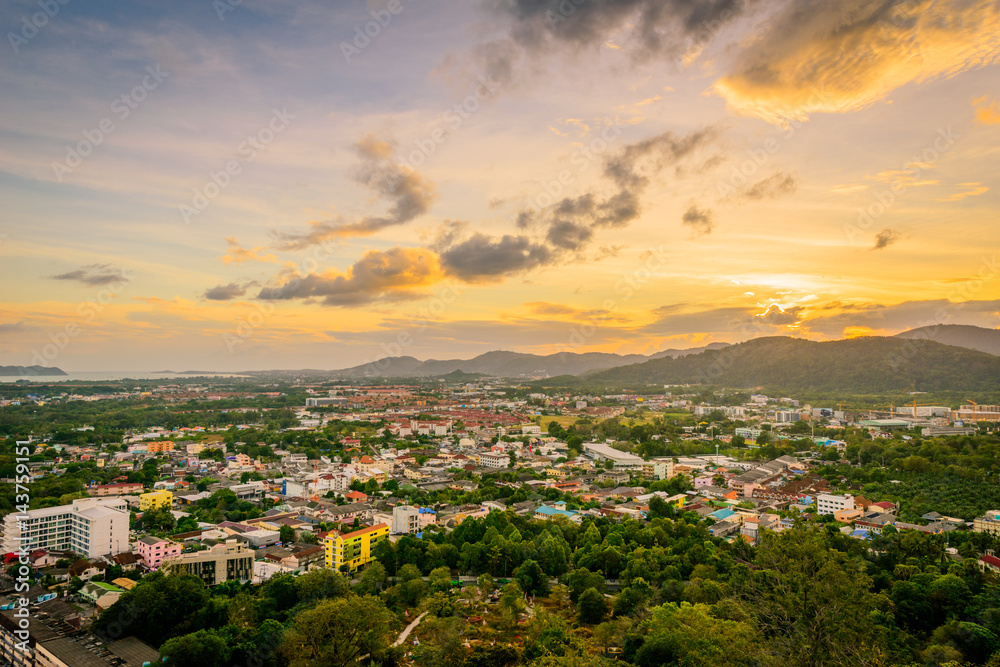 Khao Rang Viewpoint of Phuket city in sunset, Phuket province, Thailand