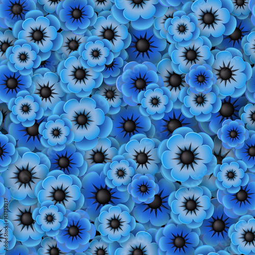 3d blue flowers. Seamless non-regular pattern. Abstract floral background. Vector illustration of EPS10