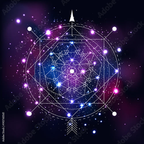Mystical geometry symbol on space background.