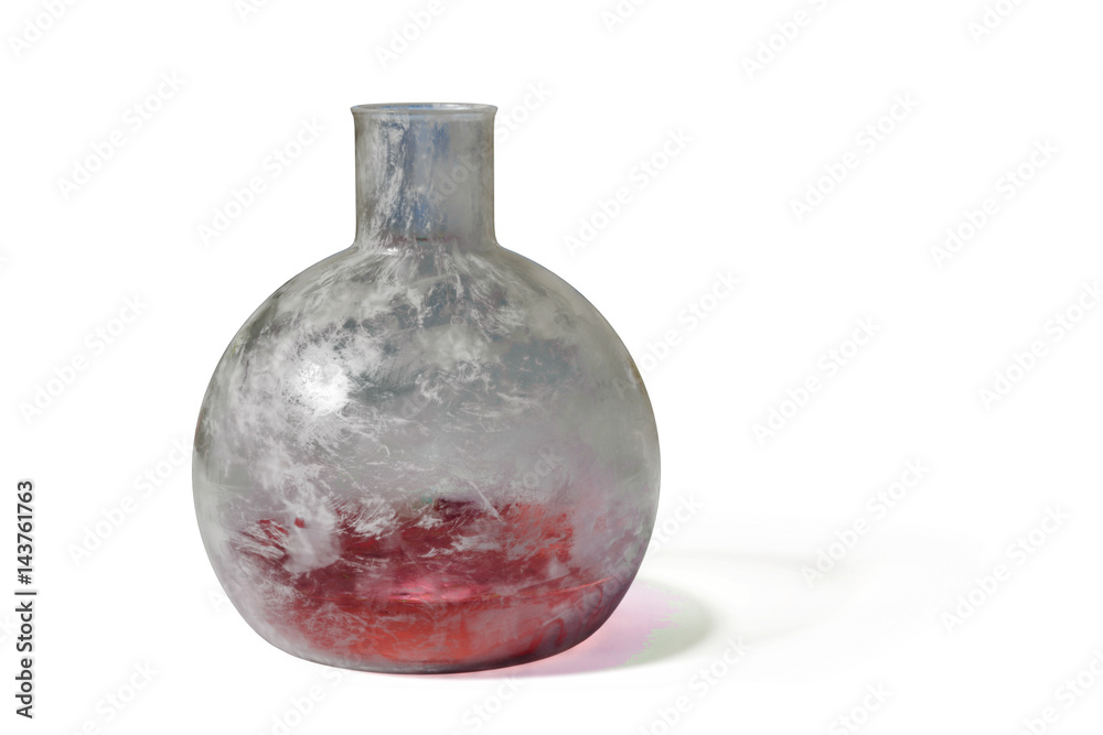 grungy laboratory glassware filled with red liquid grungy laboratory glassware filled with red liquid
