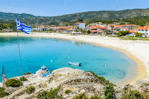 Obraz na płótnie The southernmost part of the Peninsula of Sithonia boasts finest sand beaches in Greece, clear waters and breathtaking landscapes. Photo from Kalamitsi, Sitonia, Halkidiki, Greece. w salonie
