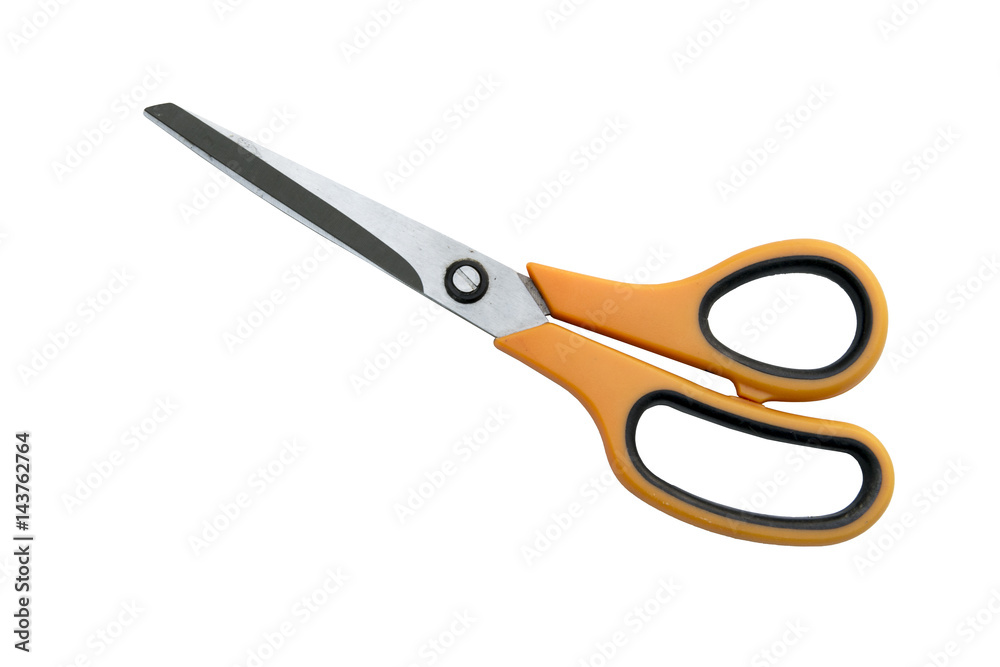 Yellow scissors isolated on a white background Yellow scissors isolated on a white background