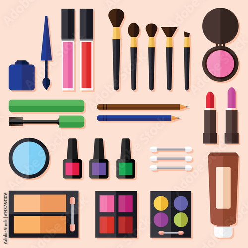 Beauty and makeup icon set in a flat design