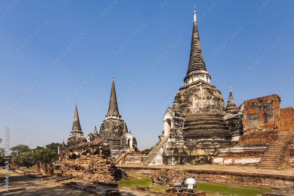 famous temple area Wat Phra Si Sanphet in the Royal Palace in Ajutthaya famous temple area Wat Phra Si Sanphet in the Royal Palace in Ajutthaya