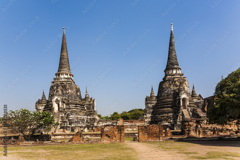 famous temple area Wat Phra Si Sanphet in the Royal Palace in Ajutthaya famous temple area Wat Phra Si Sanphet in the Royal Palace in Ajutthaya