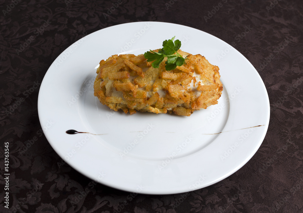 Fried chicken cutlet in breadcrumbs