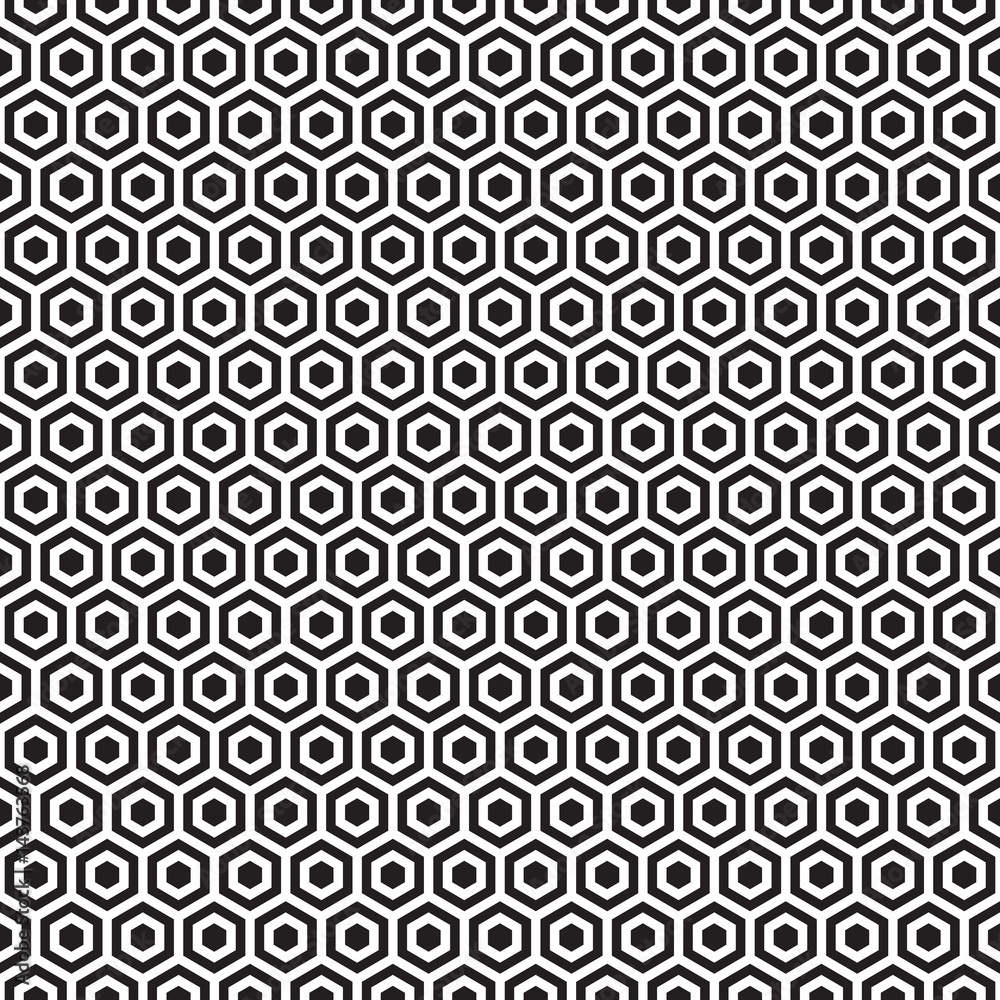Seamless hexagonal honeycomb pattern texture background. Black and white pattern.