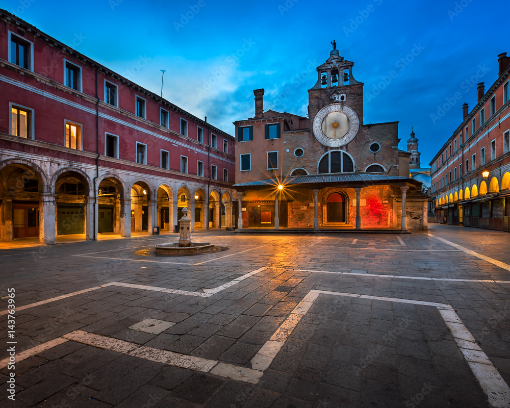 San Giacomo di Rialto Square and Church in the Morning, Venice, Italy